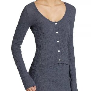Vince smocked cotton-blend long-sleeve button-front shirt in coastal blue